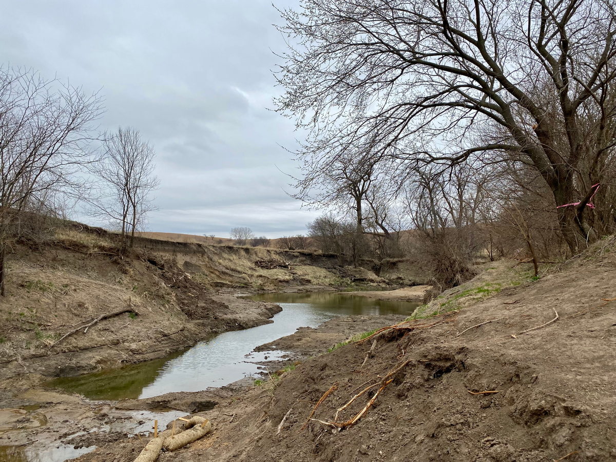 A remediated area of Mill Creek in rural northern Kansas is shown following cleanup from the Keystone Pipeline oil spill, which occurred on Dec. 7, 2022.