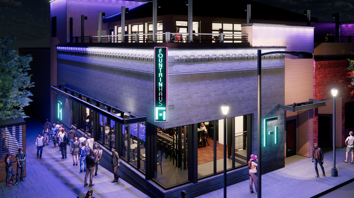 A rendering Fountain Haus, which opened in 2022 in the former HopCat space in Westport.