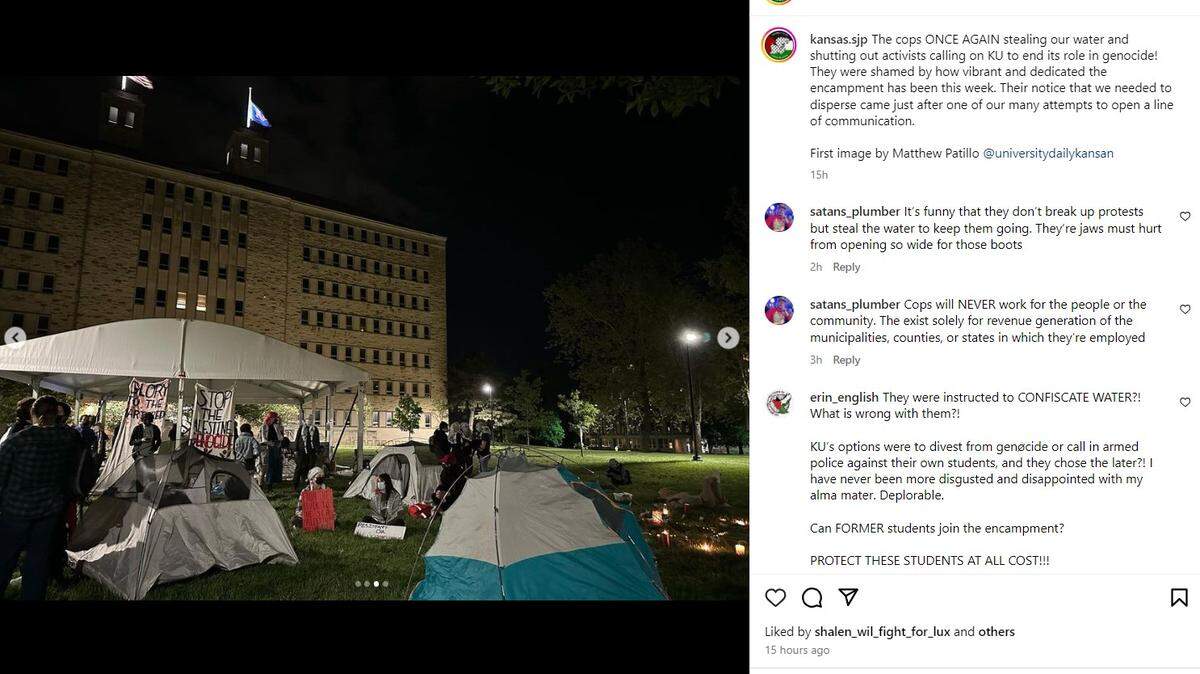 A screenshot of an Instagram post made by the KU Students for Justice in Palestine chapter on Thursday evening.