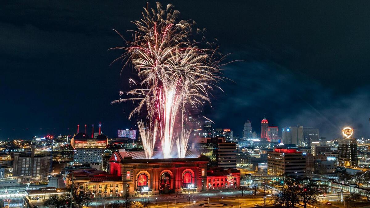 Fireworks explode over downtown Kansas City after the Chiefs defeated the Philadelphia Eagles on Sunday night in Glendale, Arizona to win their second Super Bowl in four years.