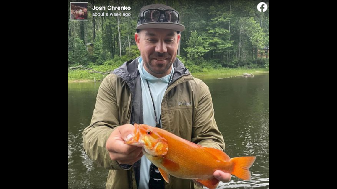 Josh Chrenko caught an orange smallmouth bass, which he said has a condition called Xanthochromism.