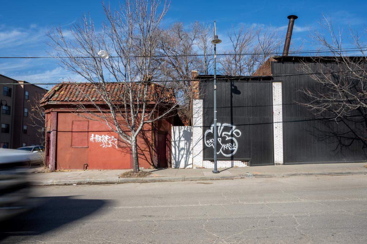 Historic buildings on the corner of 19th and Vine are pictured on Thursday, Feb. 12, 2026, in Kansas City.