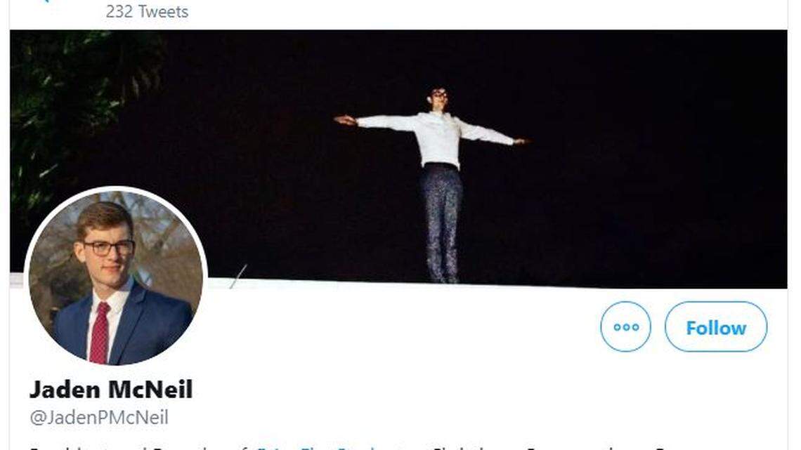 This is a photo of Jaden McNeil’s old Twitter page. His account has been suspended.