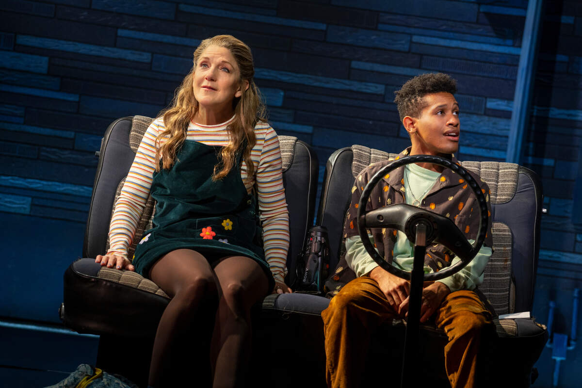 Justin Cooley with Victoria Clark in “Kimberly Akimbo.” Cooley is nominated for a Tony Award for his role as Seth in the Broadway production.