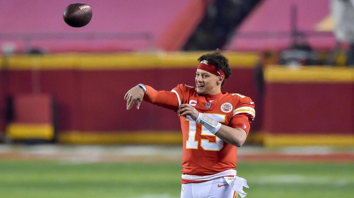 Kansas City Chiefs quarterback Patrick Mahomes warms up before the AFC Championship Game between the Chiefs and the Buffalo Bills Sunday Jan. 24, 2021. The Chiefs defeated the Bills 38-24 and will return to the Super Bowl.