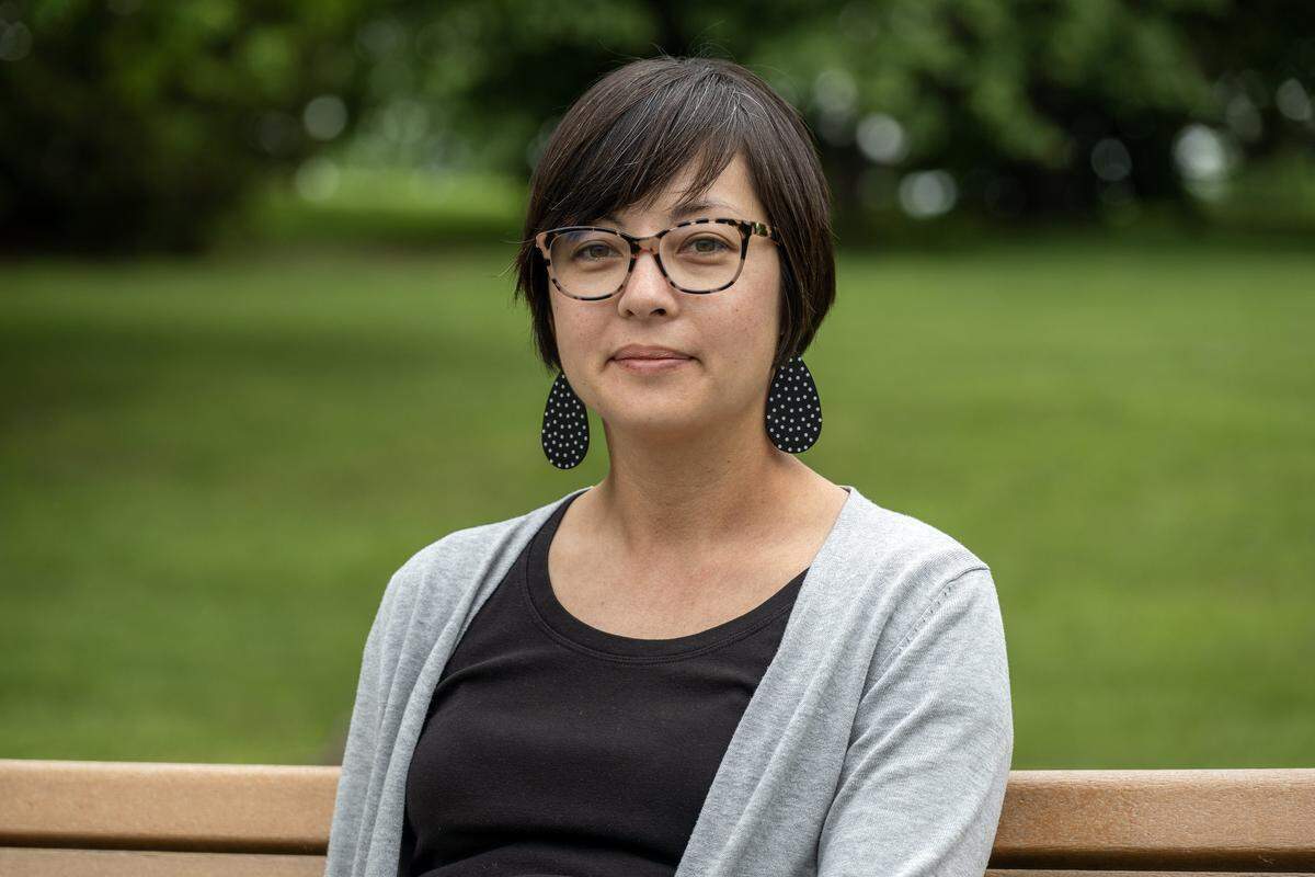 Shannee Steinmeier sits for a portrait at Bluejacket Park on Friday, May 8, 2026, in Overland Park.