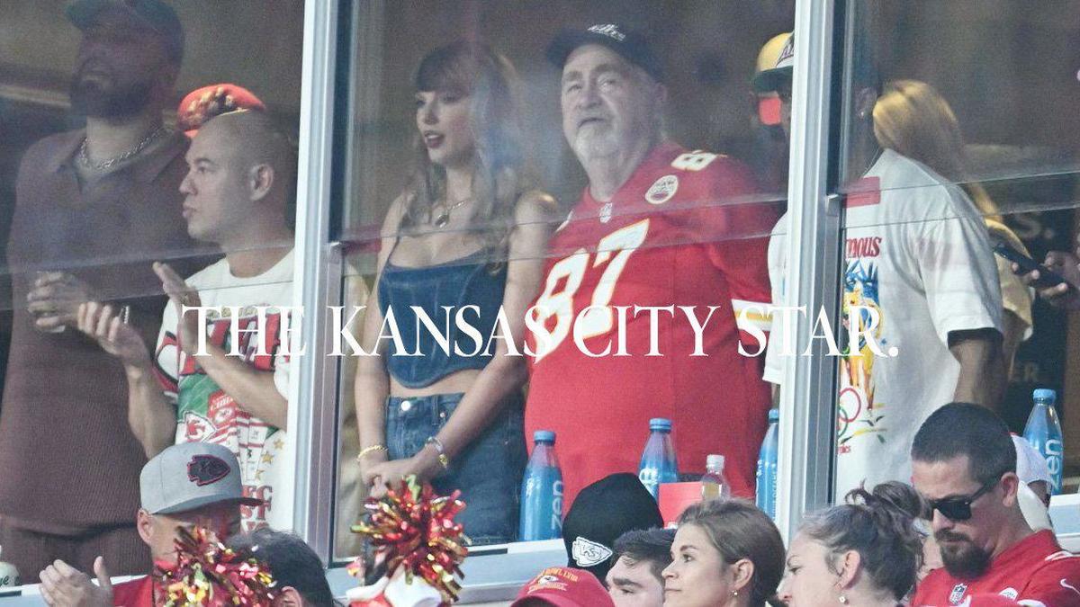 Taylor Swift stood next to Travis Kelce’s father, Ed Kelce, while they watched the Kansas City Chiefs take on the Baltimore Ravens from a suite Thursday, Sept. 5, 2024, at GEHA Field at Arrowhead Stadium.