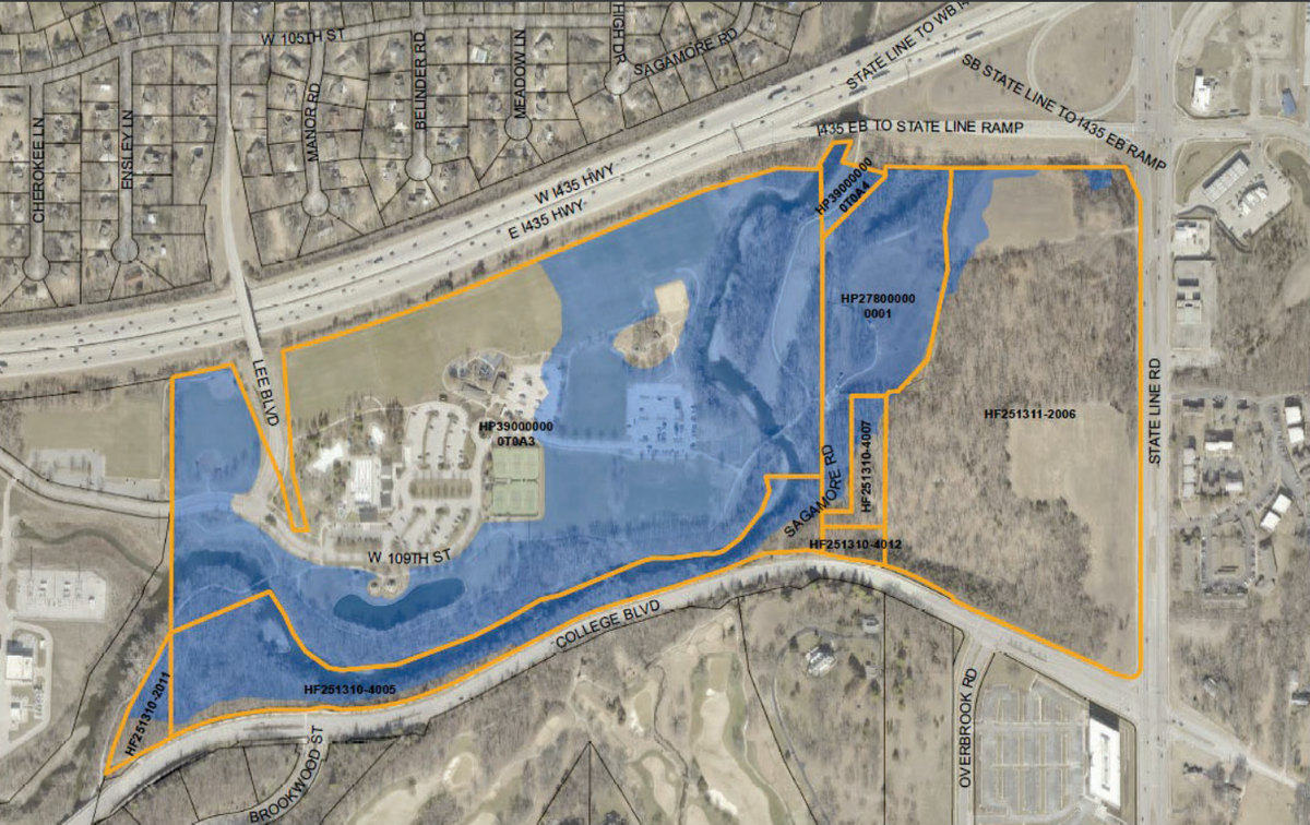 A map outlines where The Hallbrook North project be placed just south of State Line Road and Interstate 435