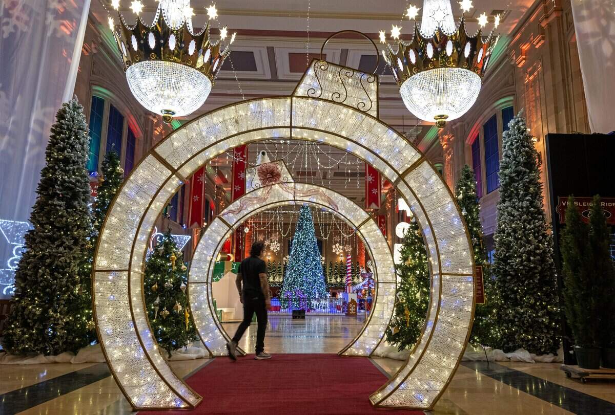Final touches were being put on “Holiday Reflections” at Union Station on Thursday, November 20, 2025, in Kansas City where the Holiday Crown chandeliers were on display. The event is billed as Kansas City's largest holiday walk-through experience, filling 27,000 square feet of the historic Grand Plaza. It opens on Friday, November 21 and runs through January 4, 2026.