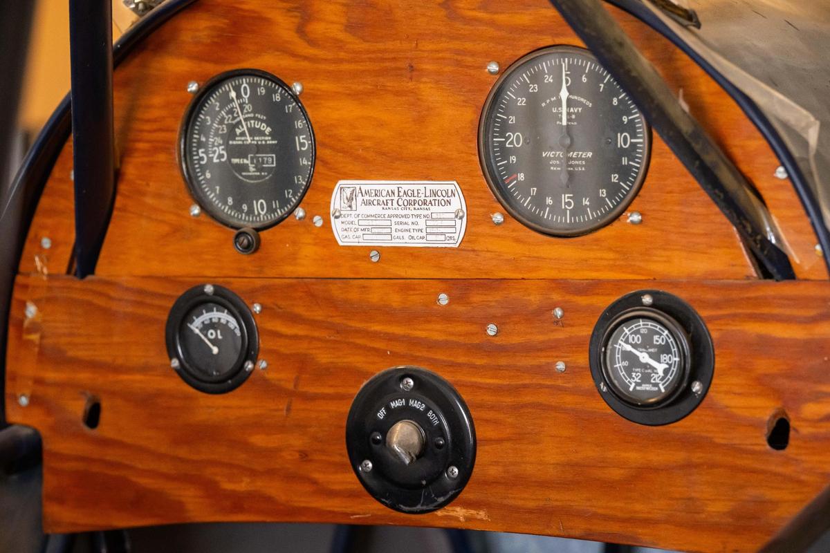 The gauges of The American Eaglet, a vintage single-engine plane built in Kansas City, Kansas, sits in a storage garage at Charles B. Wheeler Downtown Airport in Kansas City on Tuesday, May 20, 2025. The plane was originally supposed to be on display per the wishes of Gene Morris who restored the plane.
