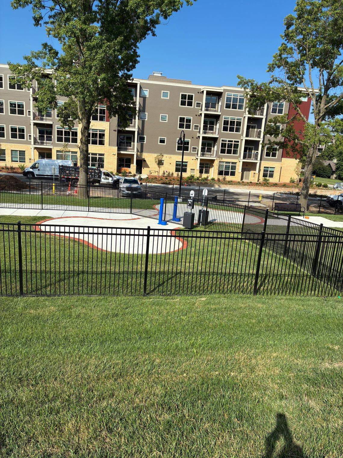 The dog park at John Knox Village has a bone-shaped patio, as well as wheelchair accessbility features.