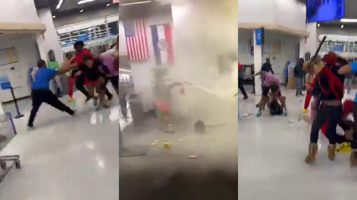 A massive brawl erupted at a Walmart in Ferguson, Missouri. Video of the Walmart fight showed people hitting each other with metal poles.