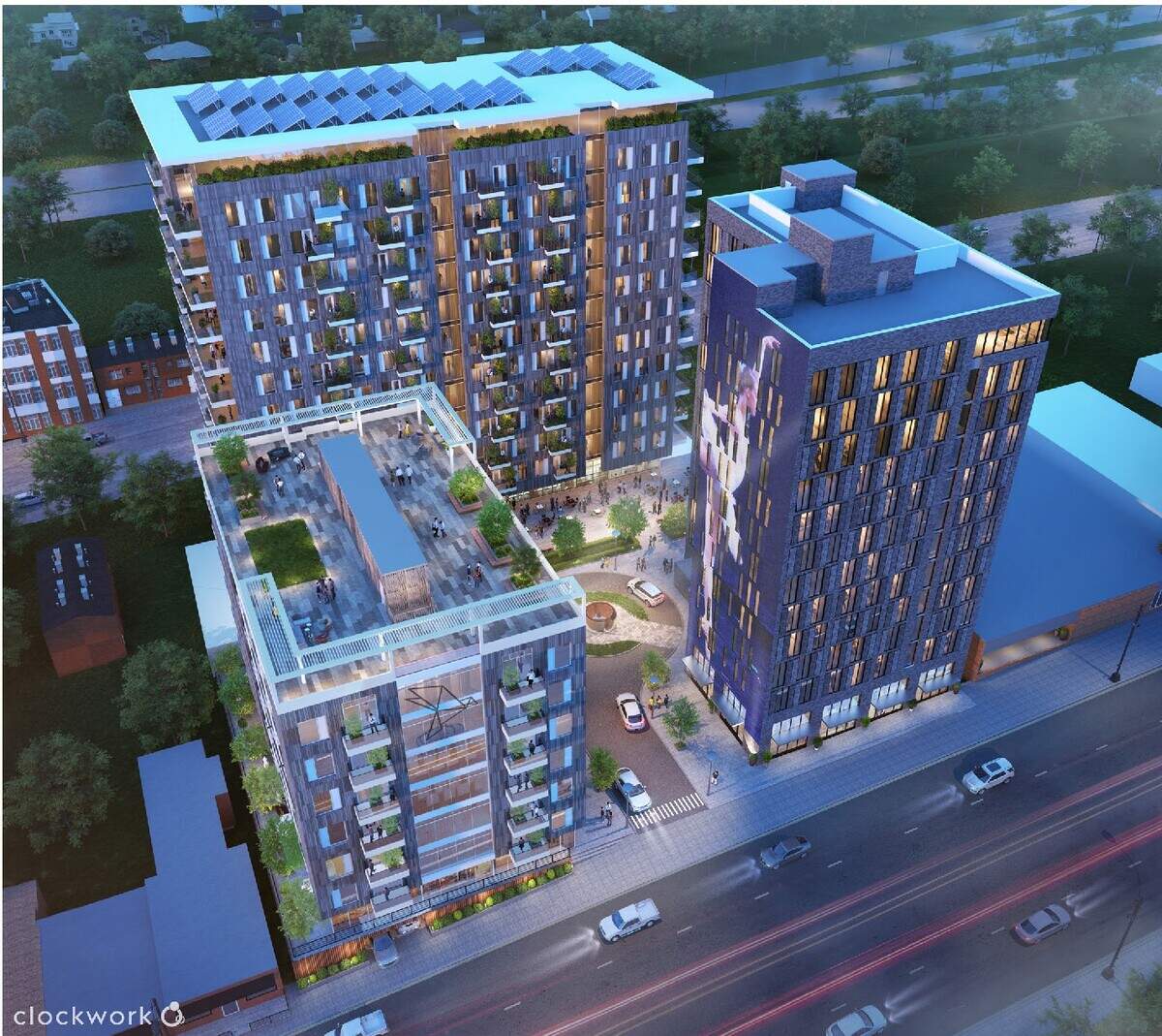 Mashburn Development LLC is planning three towers, including one hotel and two apartment buildings, in the Crossroads Arts District.