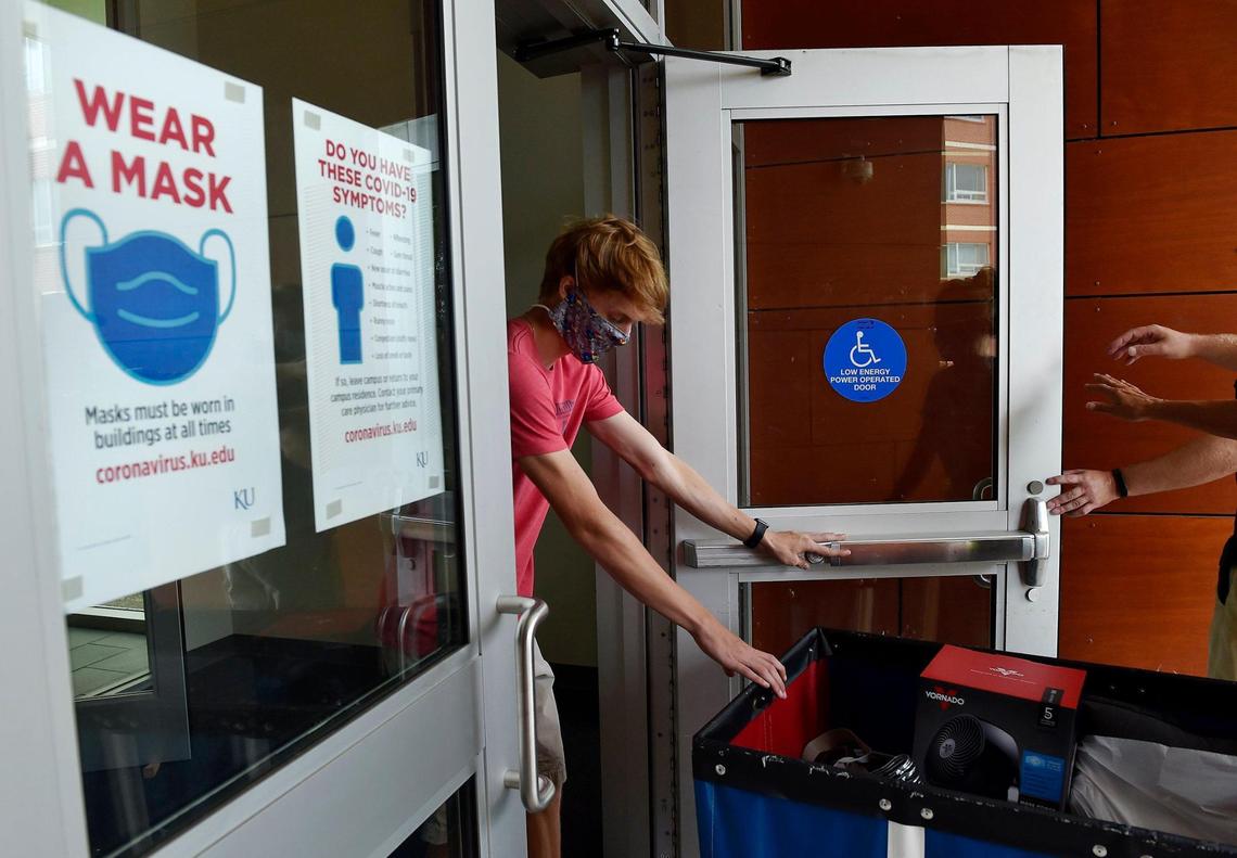 Carter Hepworth of Topeka, a KU freshman, moved his belongings into Self Hall on Tuesday before the Aug. 24 start of fall semester.