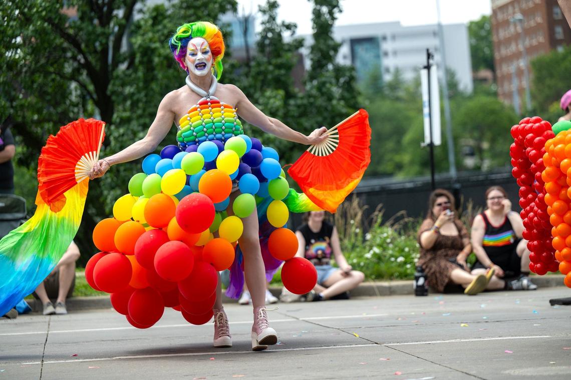 Ruby of Happy Faces Entertainment wore her pride in balloons during the KC Pride Parade.