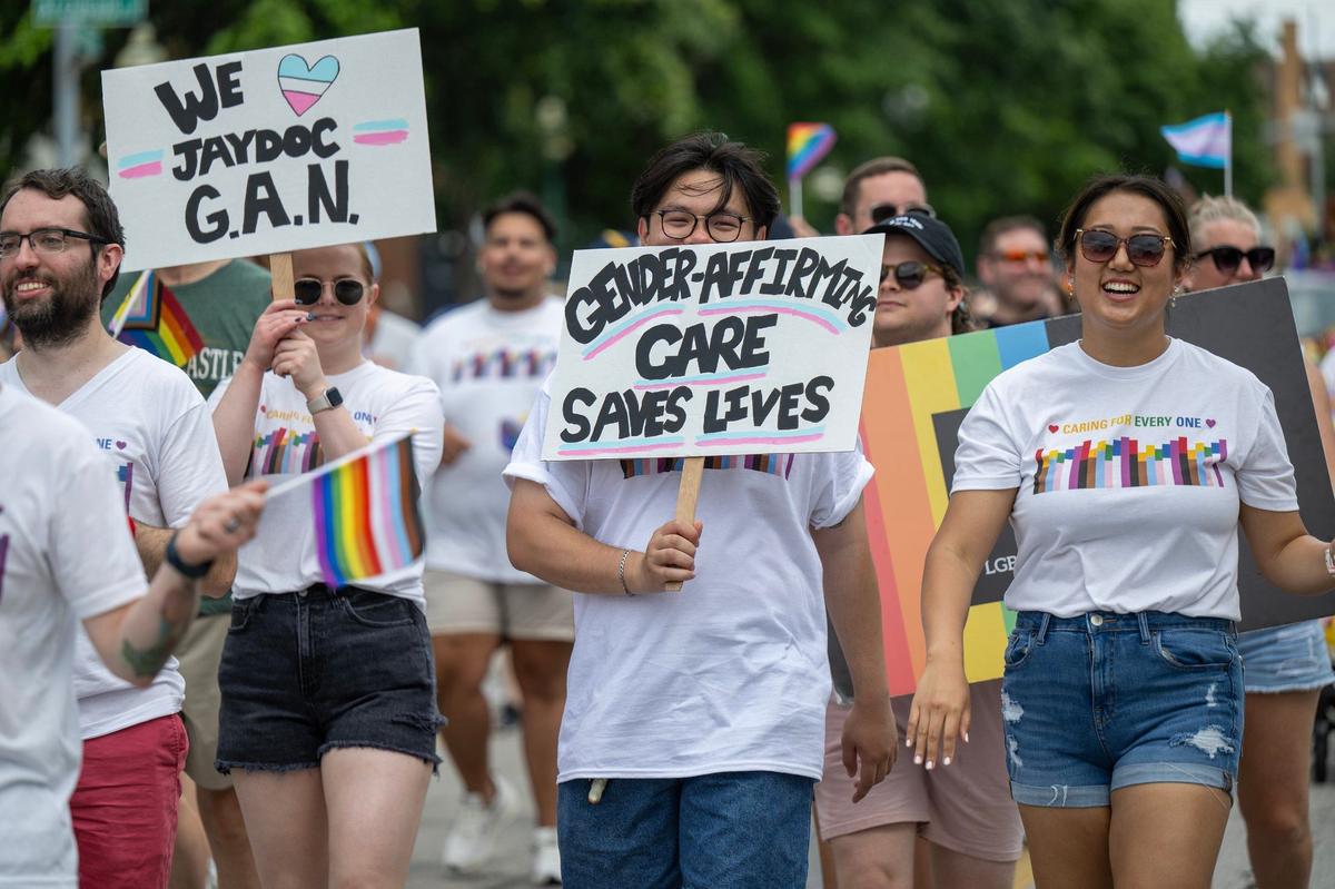 A group from the University of Kansas Medical Center marched in the KC Pride Parade on Saturday, June 8, 2024, in Kansas City.