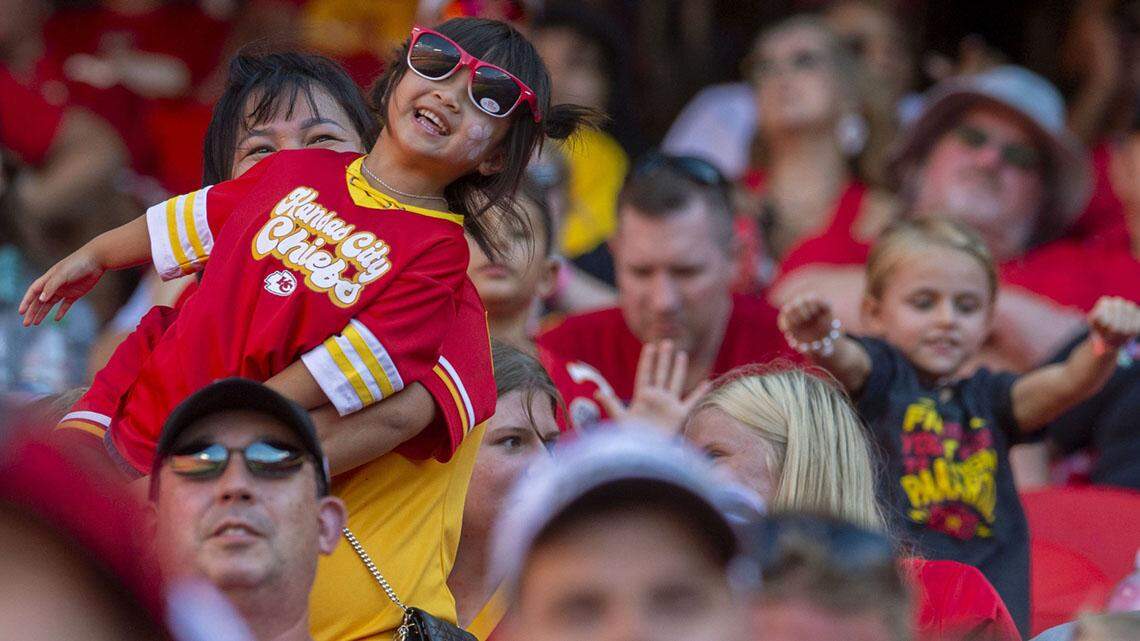 Kansas City Chiefs fan dance during a segment called the “Dance Cam” in the fourth quarter during the second preseason game against the Washington Commanders at Arrowhead Stadium on Saturday, Aug. 20.
