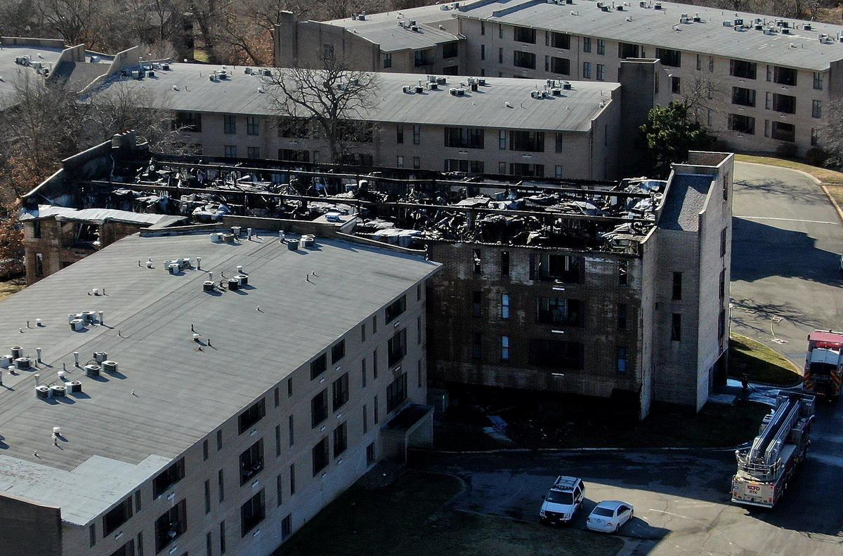 Investigators were on the scene of a fire at an apartment building Thursday, Mar. 5, 2020, in the Willow Creek Apartment at 119 W. 99th Terrace. Firefighters were called to the building two nights in a row, Tuesday and Wednesday.