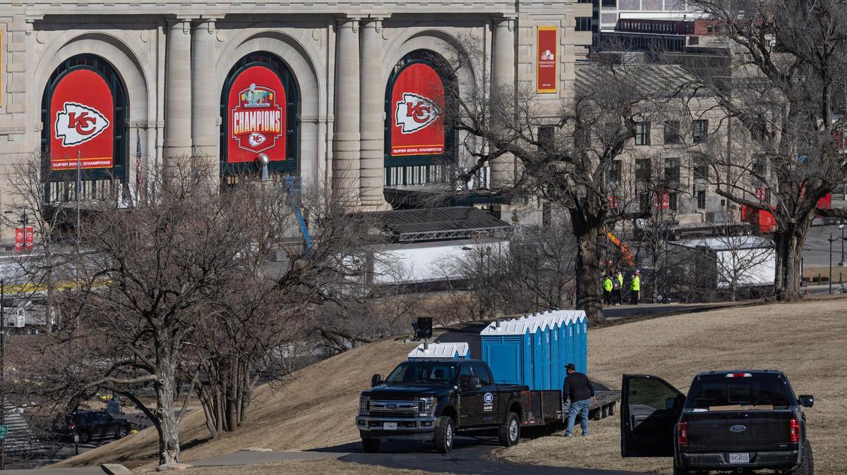 Port-a-potties have been installed all around the Union Station and Liberty Memorial area on Monday in anticipation of huge public turnout for the Chiefs’ Super Bowl victory parade on Wednesday.