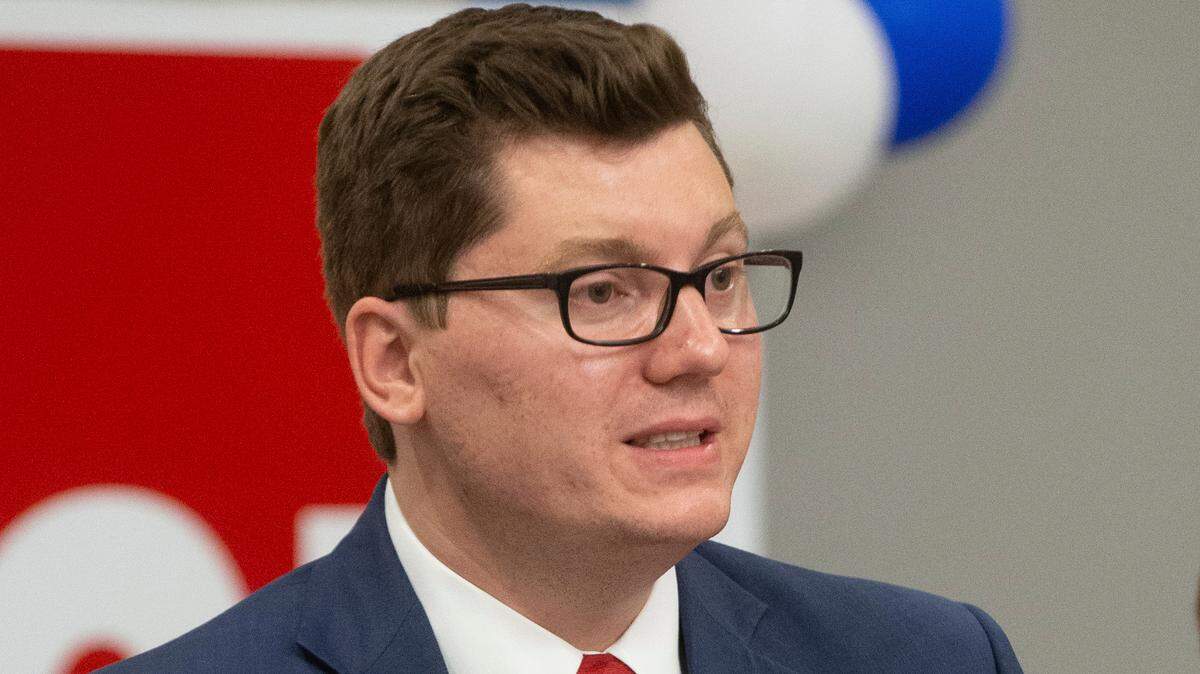Jake LaTurner talks to reporters after winning the Republican primary for Kansas’ 2nd Congressional District, Tuesday, Aug. 4, 2020, in Topeka, Kan.