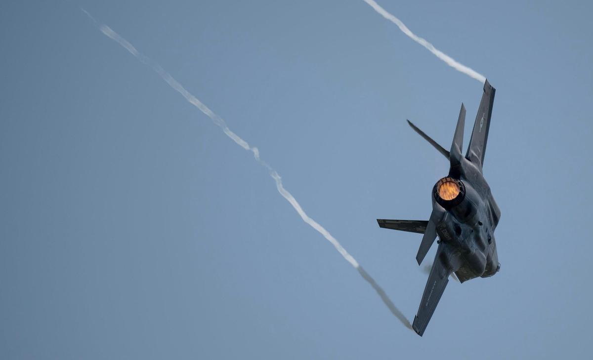 A Marine Corps F-35B Lightning II flies during the Garmin KC Air Show on Saturday, Aug. 19, 2023, in New Century.