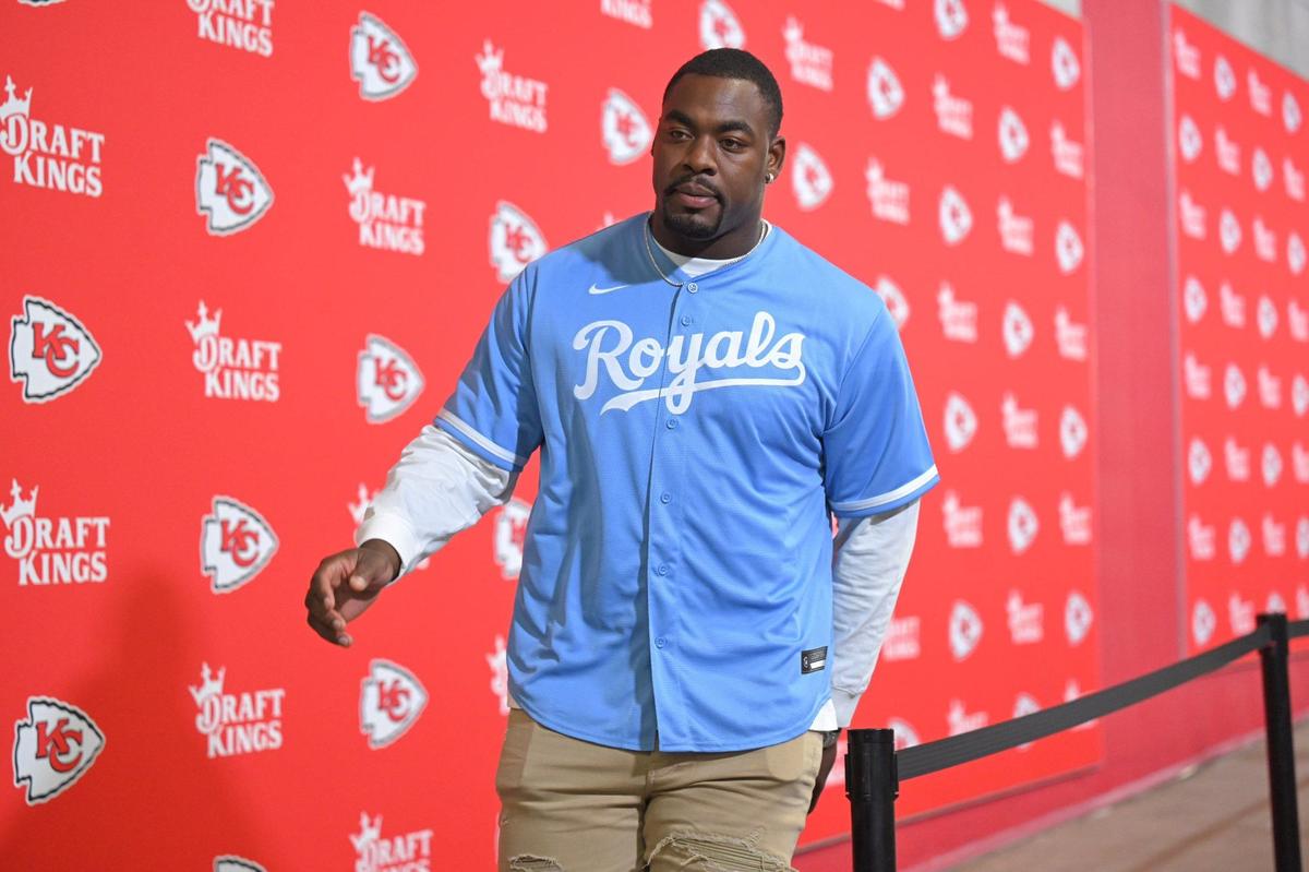 Kansas City Chiefs defensive tackle Chris Jones arrives to play the New Orleans Saints on Monday, Oct. 7, 2024, at GEHA Field at Arrowhead Stadium.