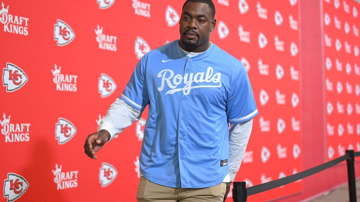 Kansas City Chiefs defensive tackle Chris Jones arrives to play the New Orleans Saints on Monday, Oct. 7, 2024, at GEHA Field at Arrowhead Stadium.