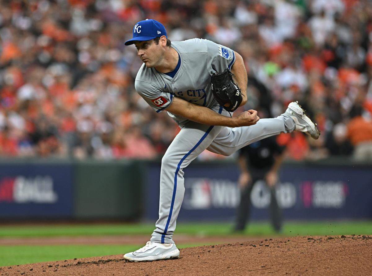 Kansas City Royals pitcher Seth Lugo (67) throws a pitch against the Baltimore Orioles in the first inning of Game 2 of the Wild Card round at Oriole Park at Camden Yards on Oct. 2.