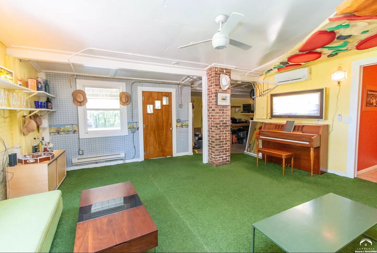 A colorful hangout room off the front entrance to the farmhouse.