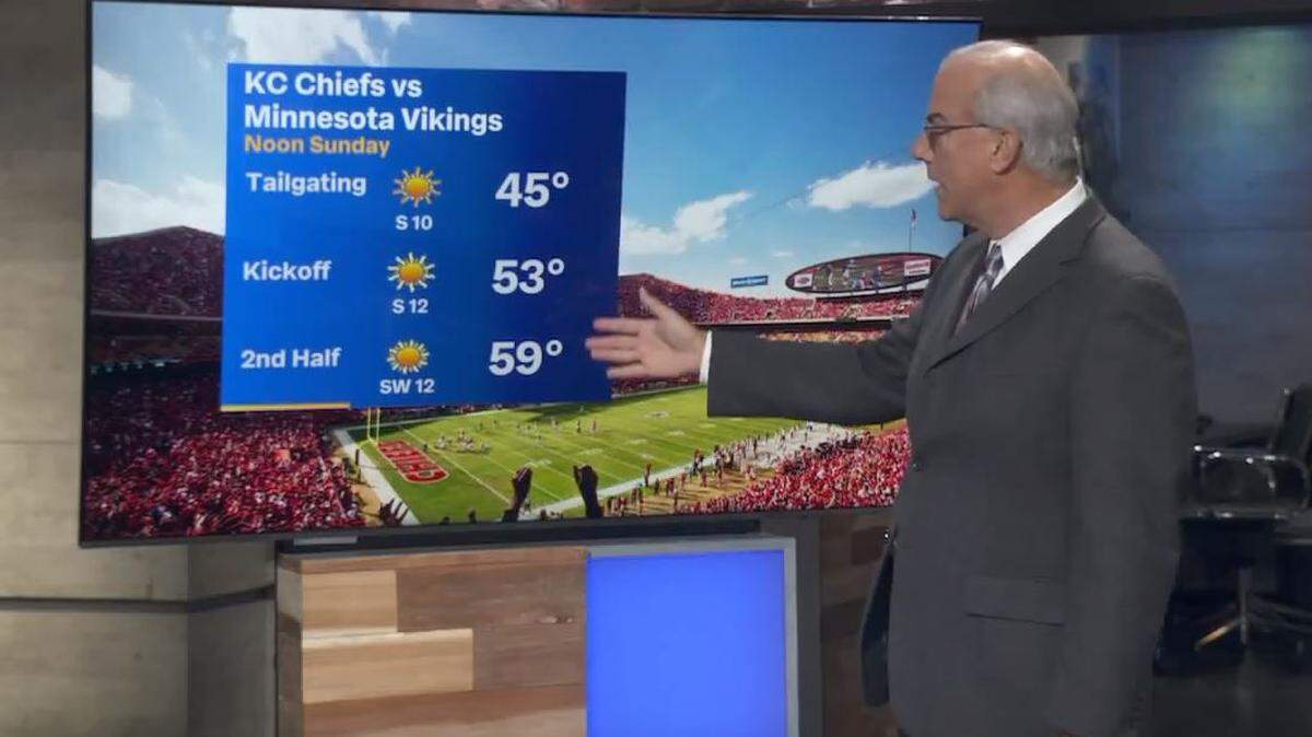Cool temperatures for Kansas City Chiefs tailgating but temperatures will climb throughout the game. Don’t forget to set your clocks back an hour, said FOX4 meteorologist Joe Lauria.