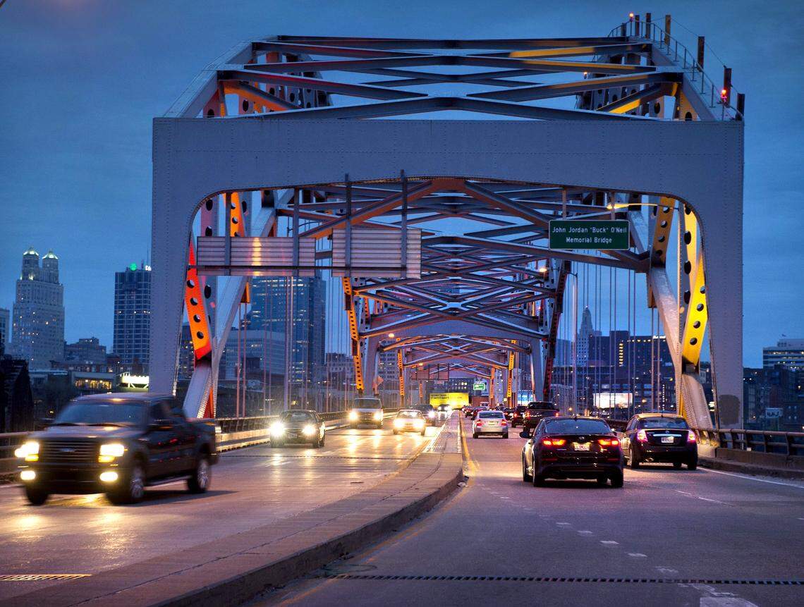 Traffic flowed over the John Jordan “Buck” O’Neil Memorial Bridge in 2017.