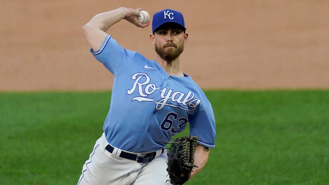 Kansas City Royals relief pitcher Josh Staumont throws during the ninth inning of a baseball game against the Detroit Tigers on Saturday, May 22, 2021, at Kauffman Stadium in Kansas City, Mo. The Royals won 7-5.