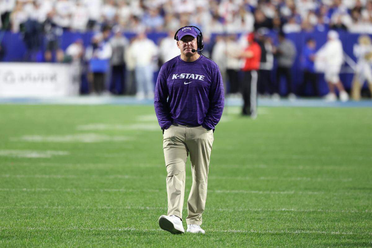 Kansas State Wildcats head coach Chris Klieman looks on during the third quarter against the BYU Cougars at LaVell Edwards Stadium on Sept. 21, 2024.
