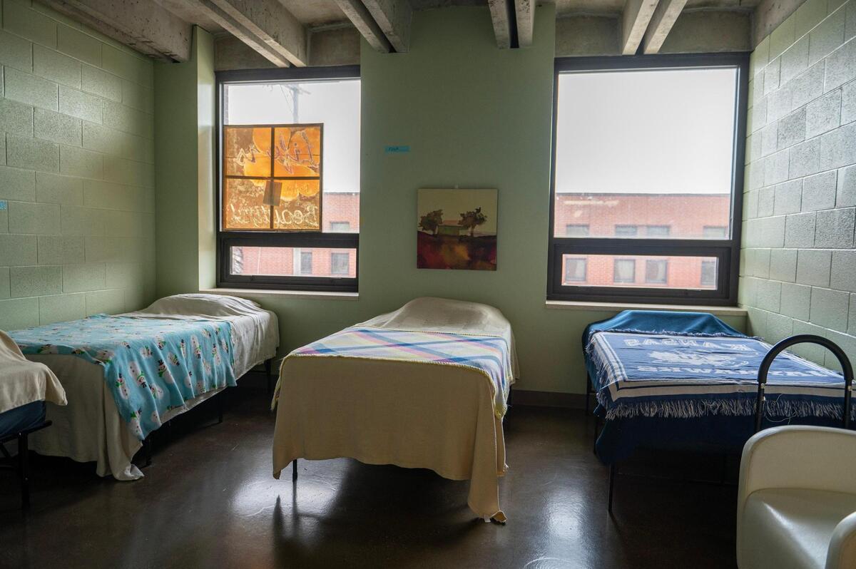 Several beds are seen set up in guest rooms at the L. Minor Care Center on April 25, 2023, in Kansas City.