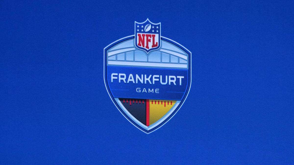 The NFL Frankfurt Germany game logo during NFL International press conference at the Los Angeles Convention Center.