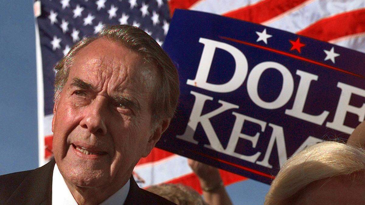 FILE - In this Oct. 27, 1996 file photo, Republican presidential candidate Bob Dole takes the stage during his rally in Elk Grove, Calif. Dole thought he could he could win California with a “fishhook” strategy. Trump’s prediction that he can win California in the November presidential election challenges the dismal history for Republican nominees in one of the nation’s Democratic strongholds. (AP Photo/Eric Draper)