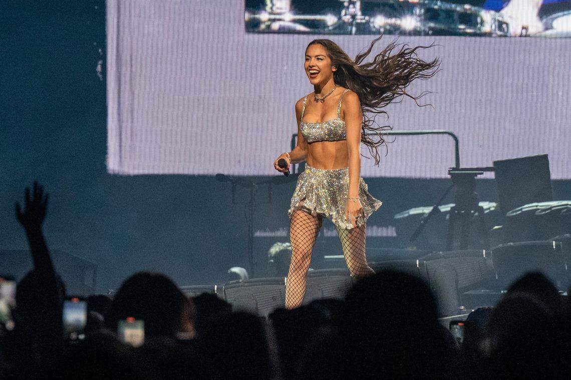 Singer Olivia Rodrigo performs ‘ballad of a homeschooled girl’ at T-Mobile Center on Friday. Many of her fans had waited hours outside the arena to see the performance and get as close as possible to the singer.