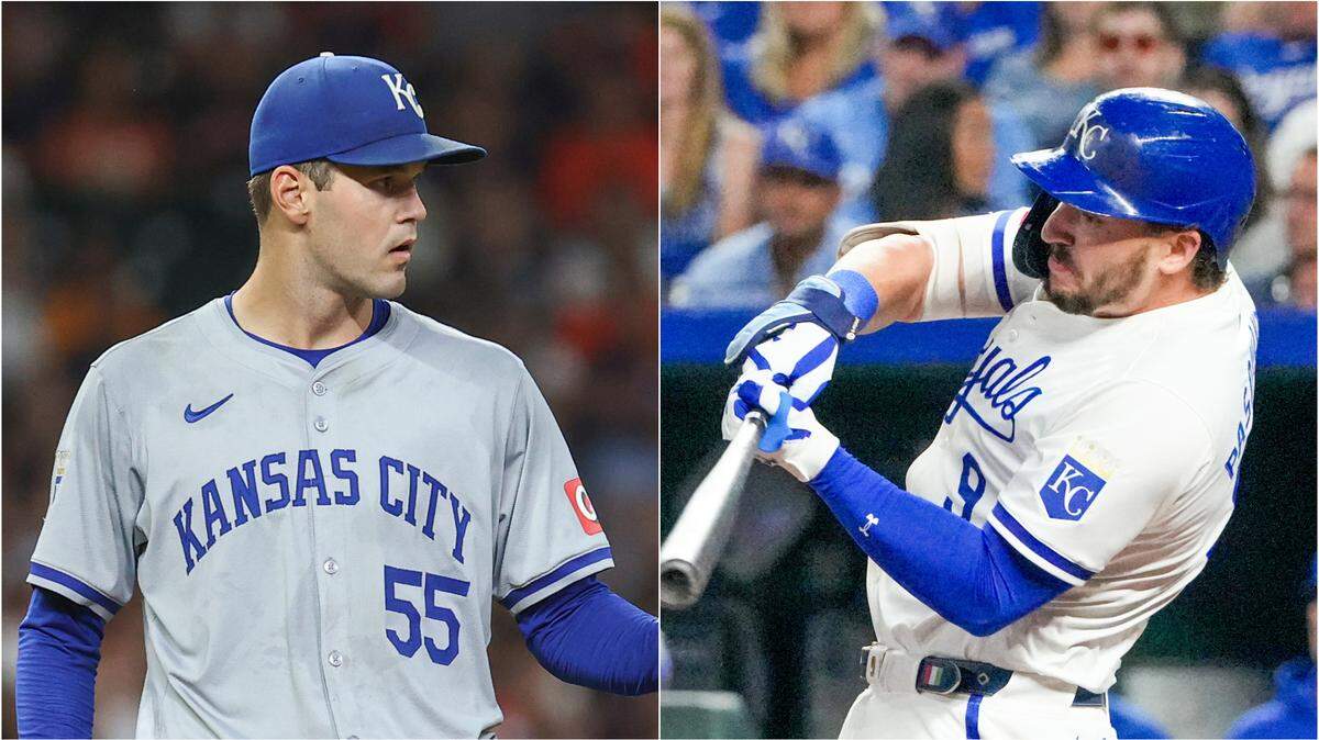 Cole Ragans (left) and Vinnie Pasquantino, who is hoping to return from injury, could be two difference-makers in the Royals’ AL Wild Card series.