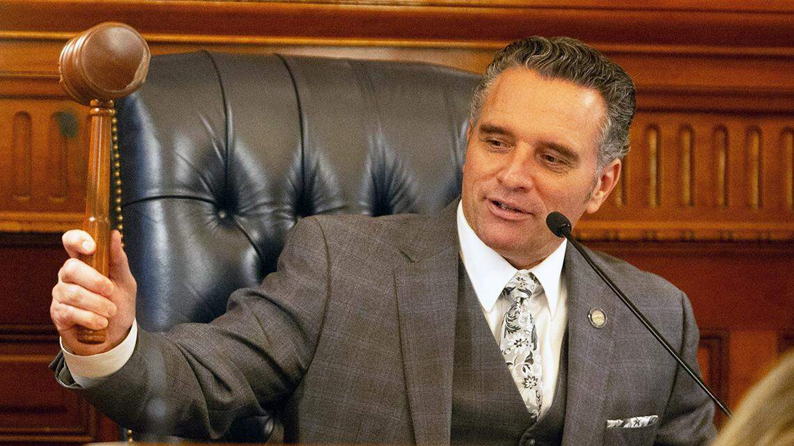 Sen. Ty Masterson, R-Andover, gavels out on the first day of the Kansas Legislative session Monday, Jan. 8, 2024.