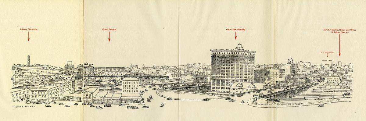 Illustration showing the proximity of the Coca-Cola Building to Kansas City’s Union Station and downtown business center from 1927.