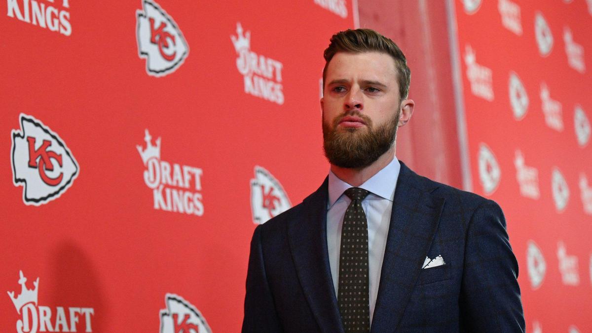 Kansas City Chiefs place kicker Harrison Butker arrives before the AFC Championship Game on Sunday, Jan. 26, 2025, at GEHA Field at Arrowhead Stadium.