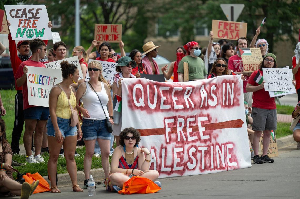 Supporters of a cease fire in Palestine were on hand during the KC Pride Parade.
