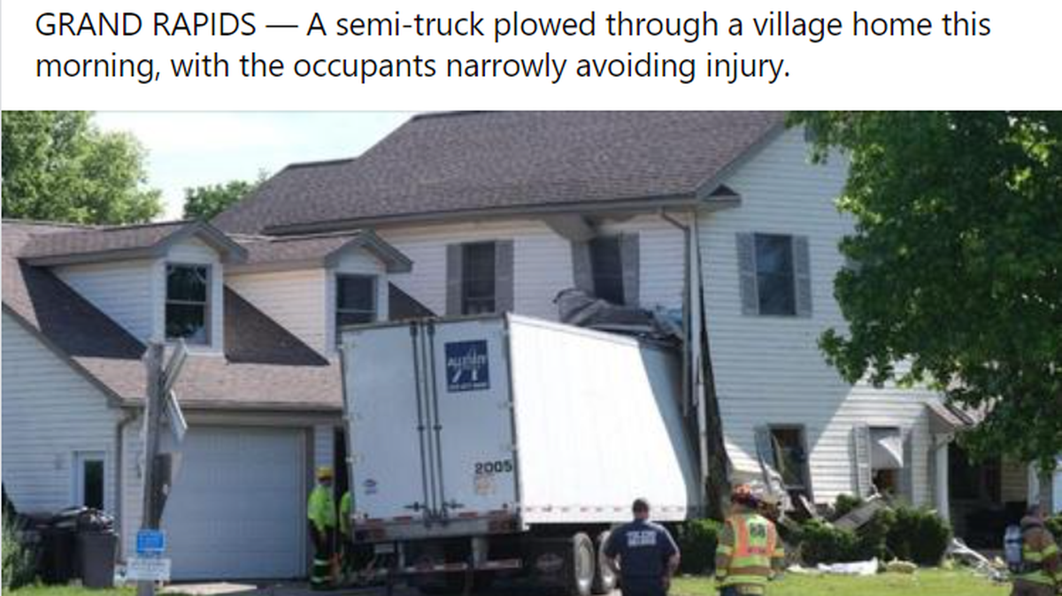 A semi truck crashed into an occupied home in Grand Rapids, Michigan and the driver ran away.