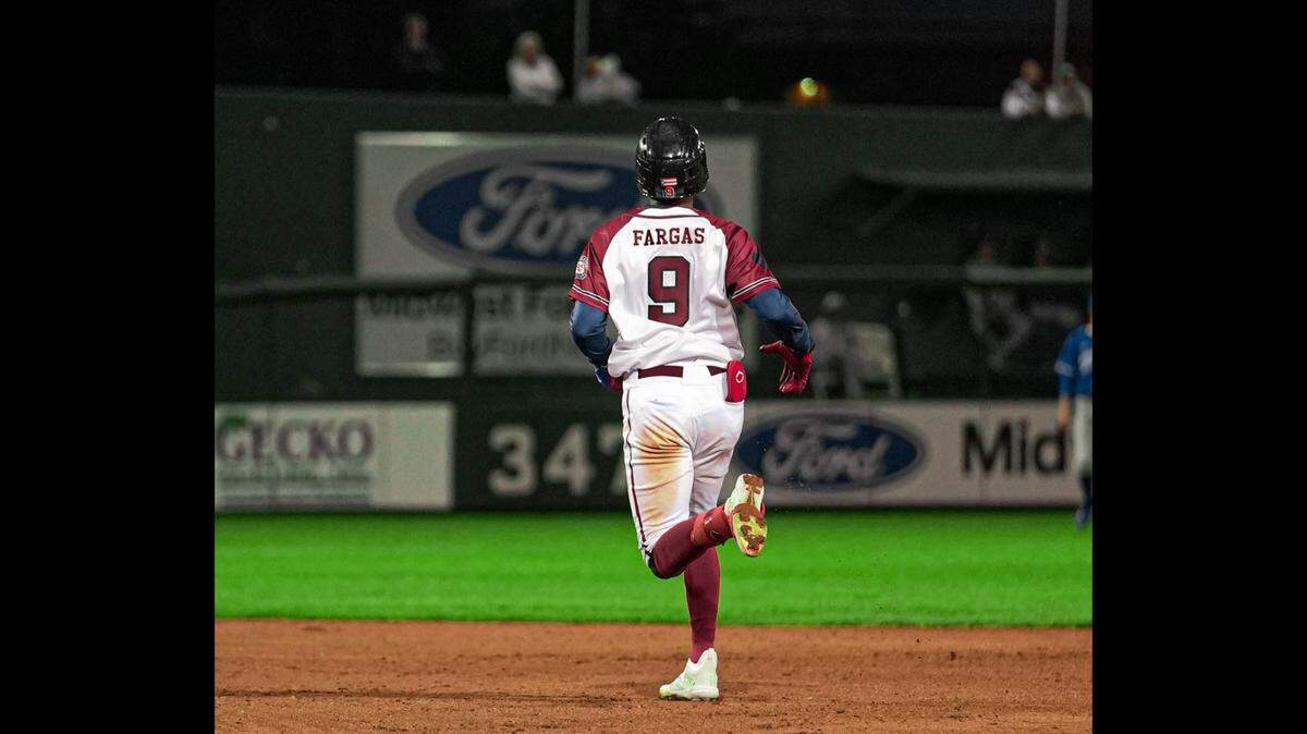 Johneshwy Fargas bashed five hits Friday night as the Kansas City Monarchs cruised to an 18-6 win over Sioux Falls in their home opener at Legends Field in KCK.