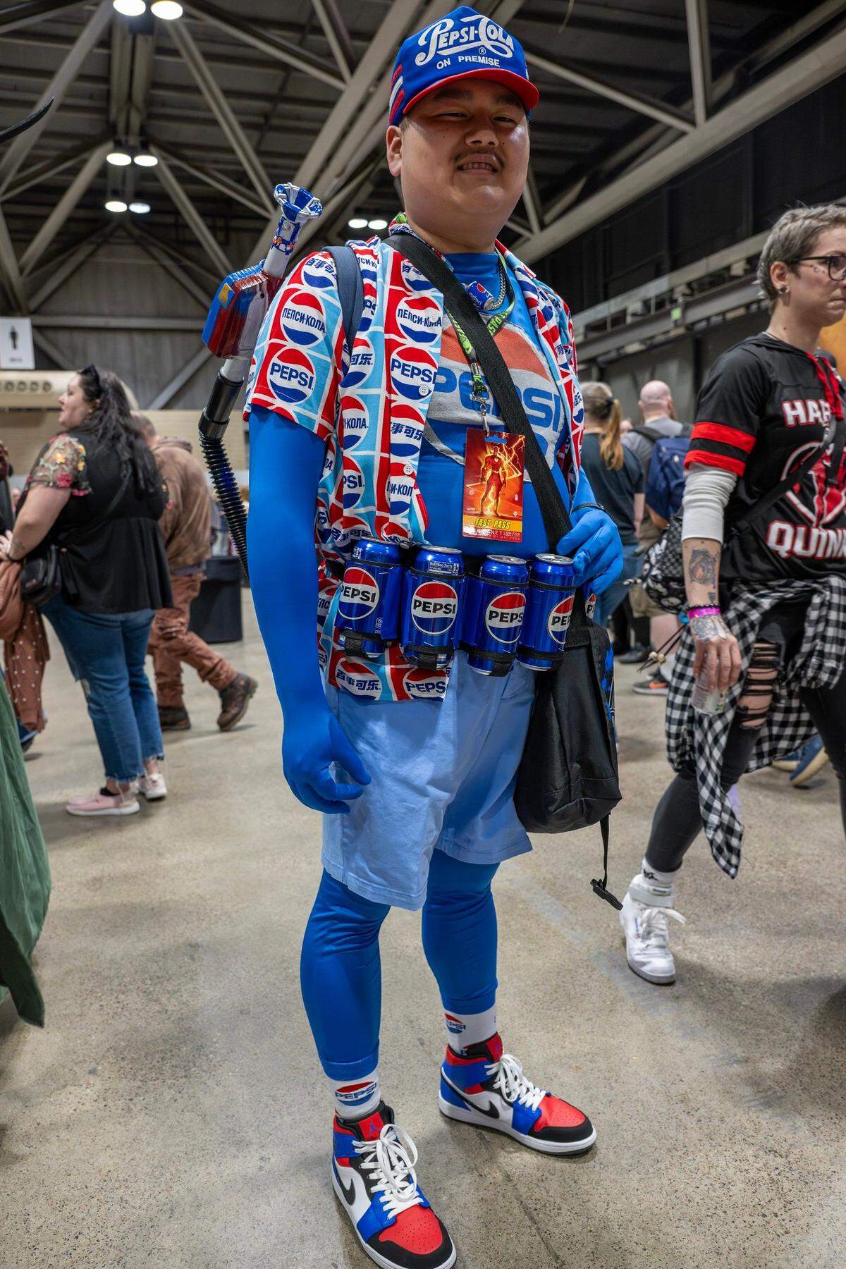 Jameson Brettmann cosplays as Pepsi Man during Planet Comicon at the Kansas City Convention Center on Friday, March 21, 2025.