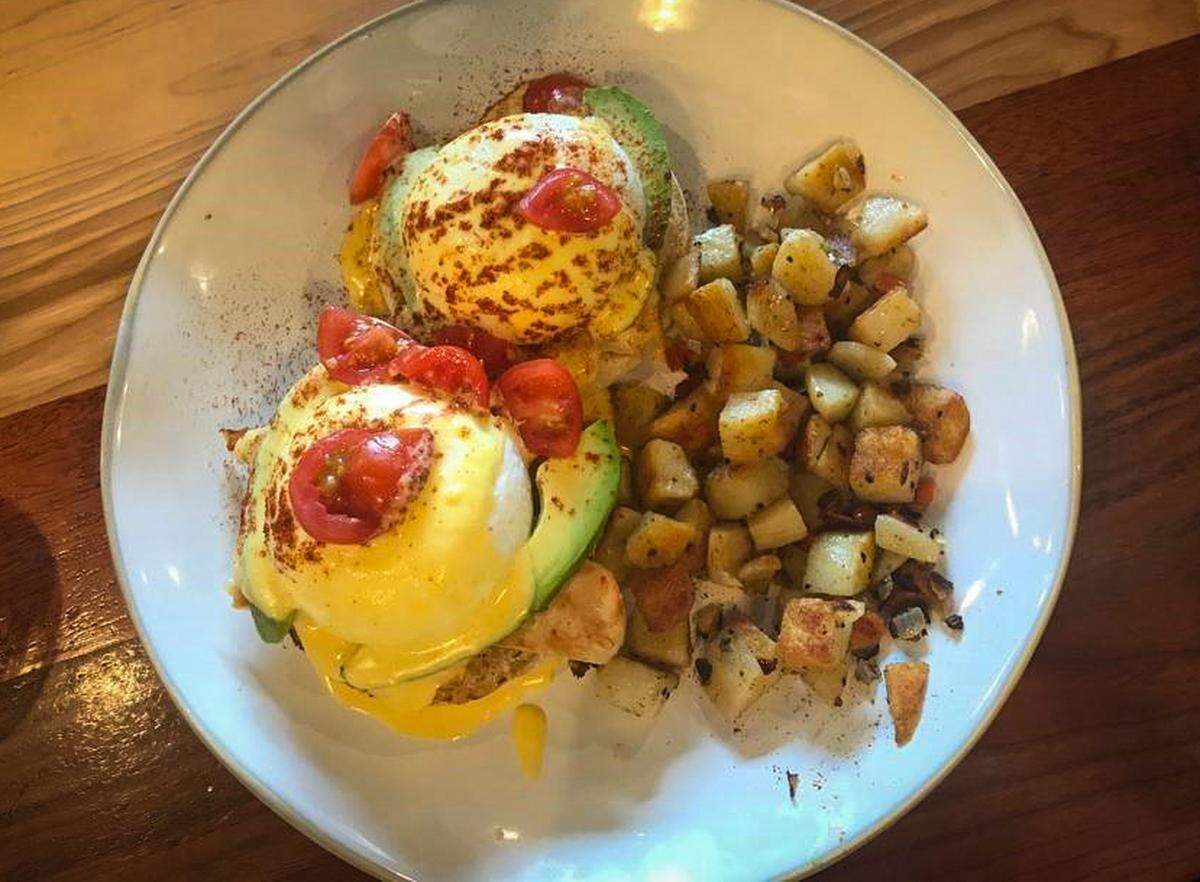 HomeGrown’s eggs Benedict with turkey and avocado.
