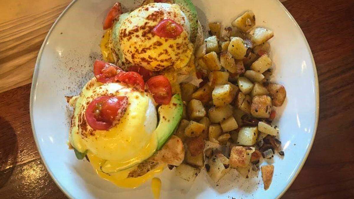 HomeGrown’s eggs Benedict with turkey and avocado.