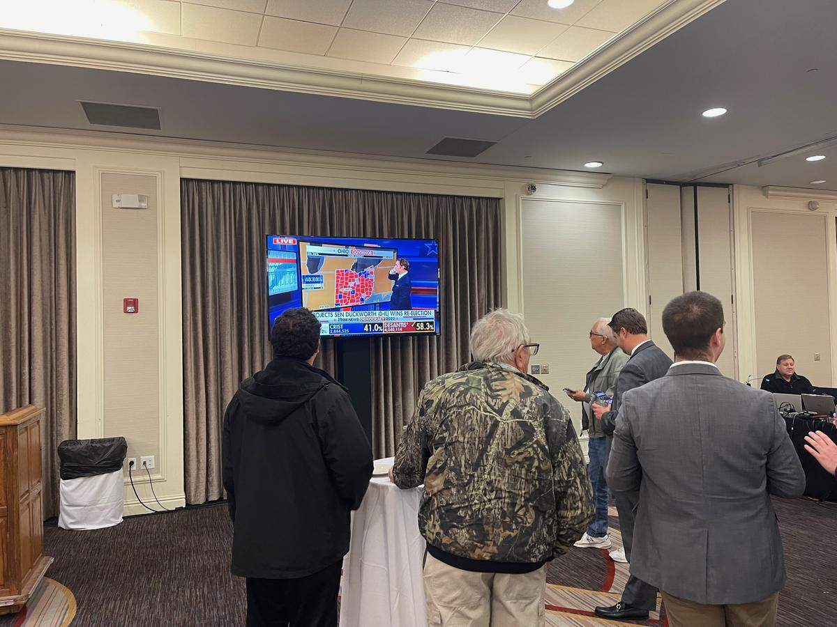 Shortly after polls closed, supporters began arriving to a watch party in the St. Louis area for Missouri Attorney General Eric Schmitt, the Republican candidate for U.S. Senate.