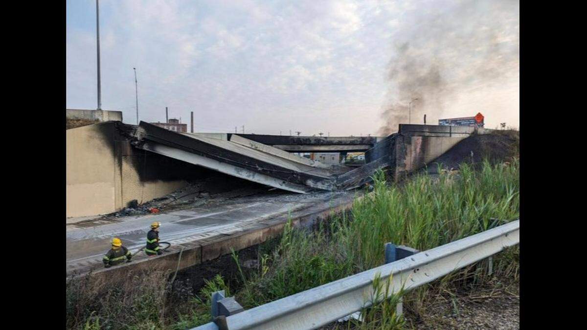 A section of Interstate 95 collapsed in Philadelphia, Pennsylvania, after a large vehicle fire, officials say.