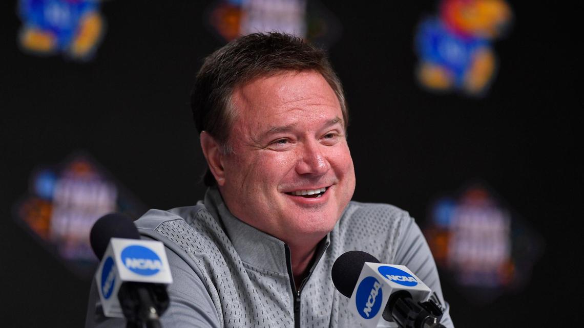 Kansas coach Bill Self took questions from the media Sunday during a press conference at the Superdome in New Orleans, where the Jayhawks will play North Carolina in the NCAA Championship game Monday night.